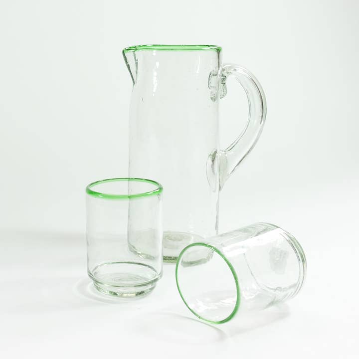 Sobremesa - Wholesale Drinking Glass/Cup - Green Rim Medium Stacking Drinking Glass, Glassware