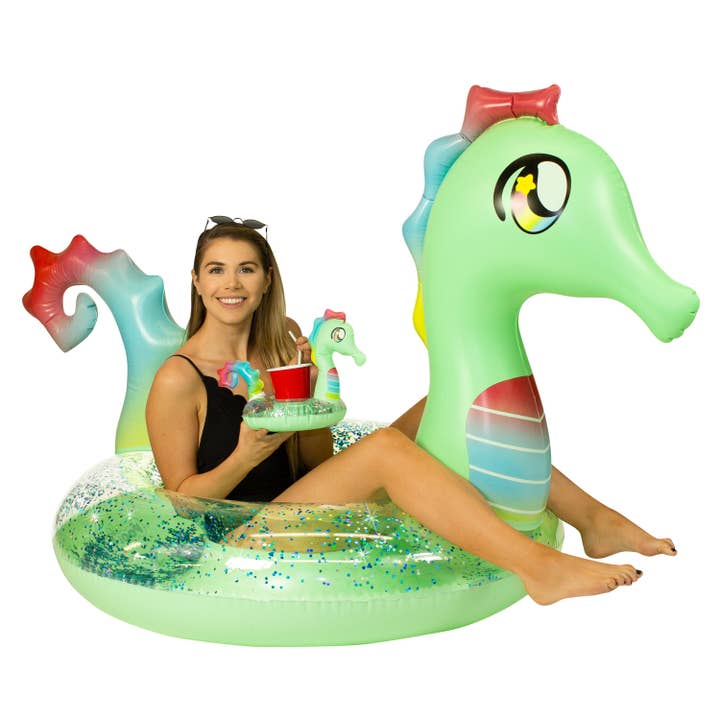 Inflatable Drink Pool Float Tube Seahorse with Drink Float P for wholesale by PoolCandy