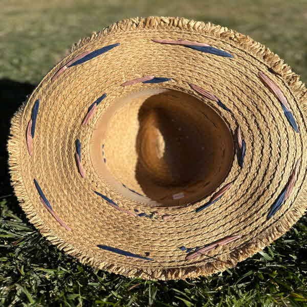NATURAL Straw Braided Embroidery Striped Brim floppy  Sun Hat for wholesale on Faire4