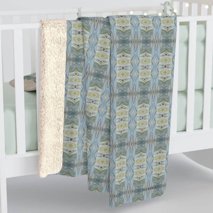 PALMER K Designs - Wholesale Throw Blanket - Sherpa Throw / Blanket: Green / Blue Geometric -SAX/P7A3