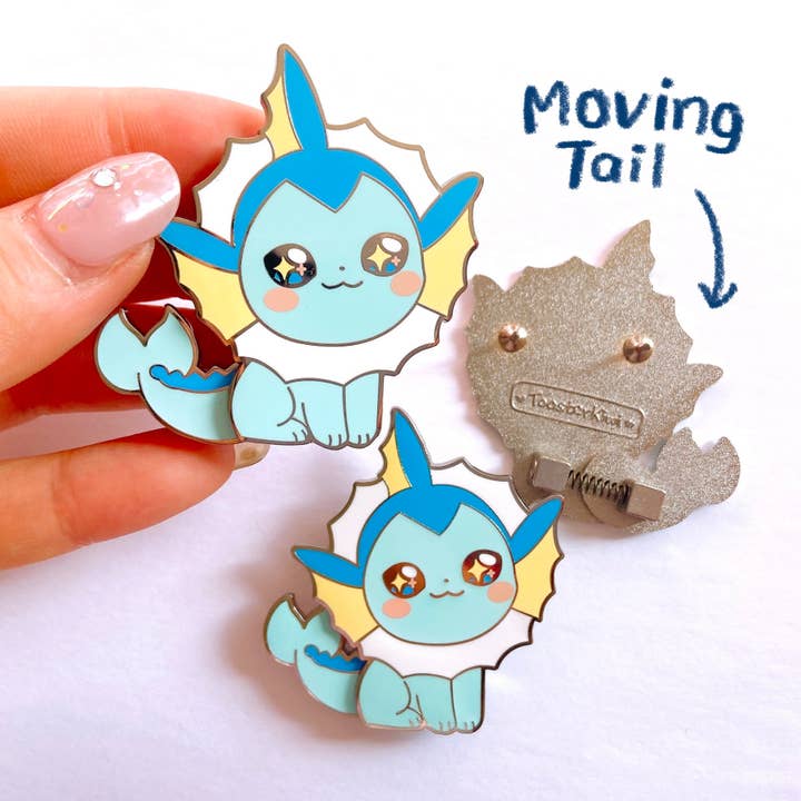Vaporeon Bobble Tail Enamel Pin for wholesale by ToasterKiwi