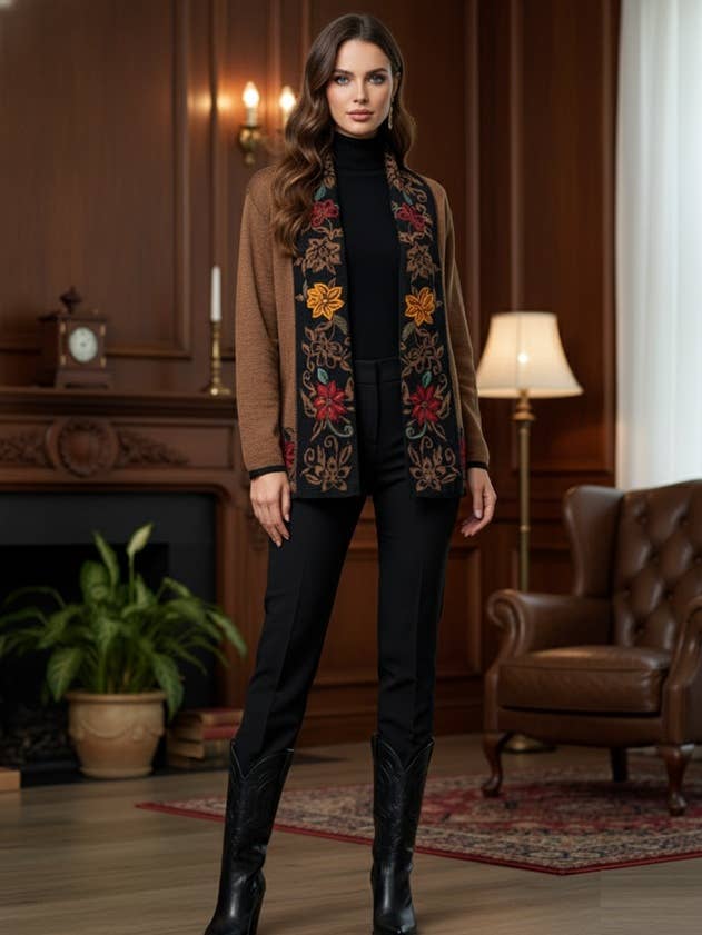 SW-63 Reversible Floral Alpaca Knit Sweater for wholesale by PERUVIAN PERFECTION