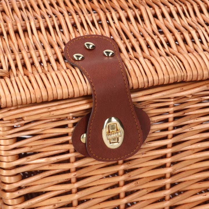 Natural Bombé Wicker Picnic Basket with Shoulder Strap Rectangular for wholesale on Faire