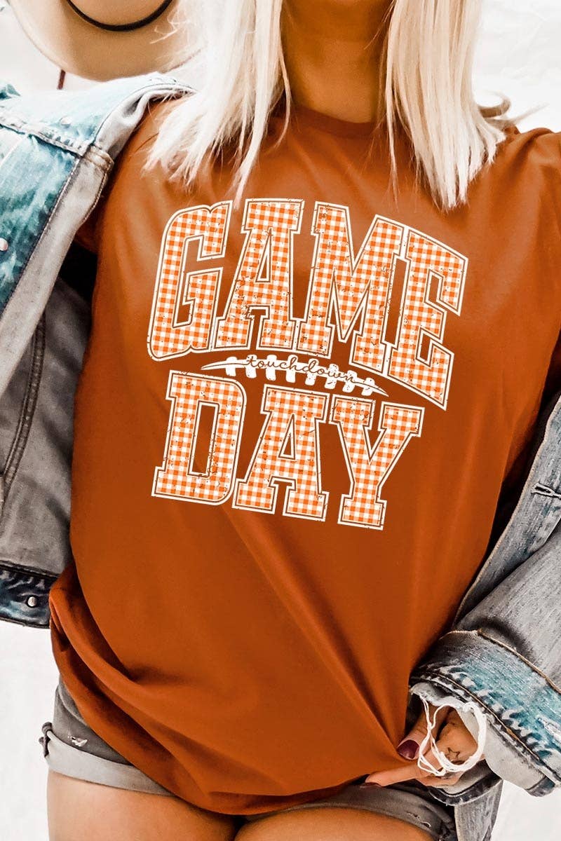 COLORBEAR - Wholesale T-Shirt (Graphic) - Women's - Orange Gingham Game Day Graphic Tee5