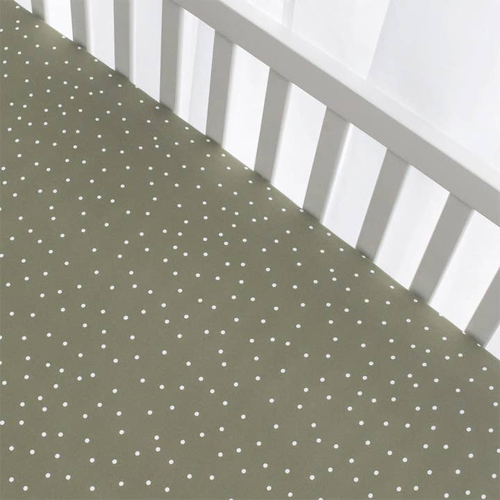 Cotton Jersey Fitted Sheet - Olive Spots for wholesale by Living Textiles