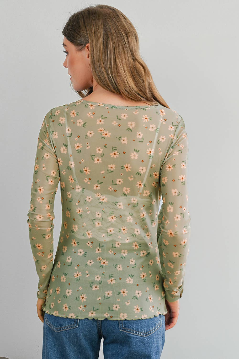 Aapparella - Vente Chemisier – femme - Haut à manches longues en mesh à imprimé floral vintage | S-XL1