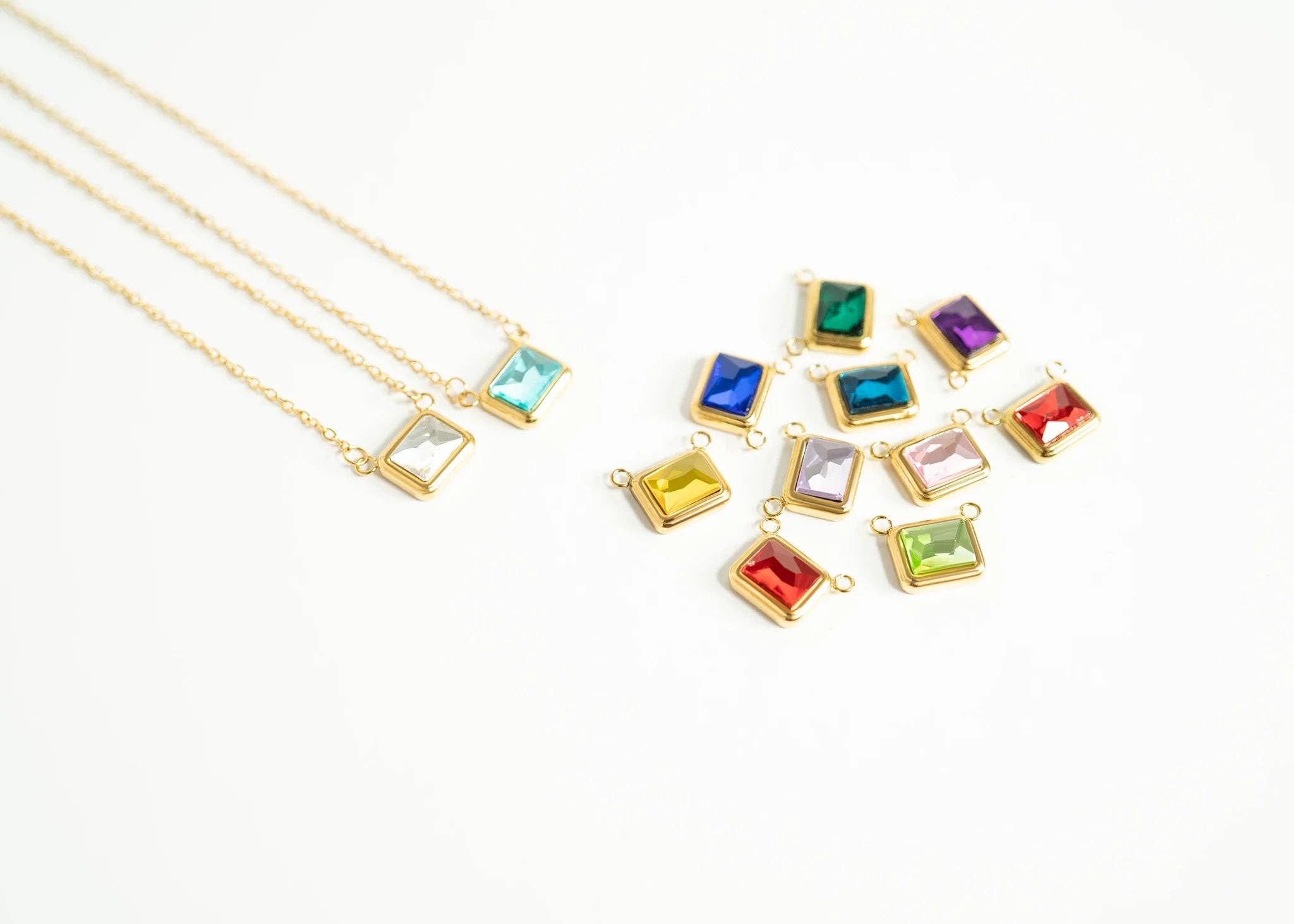 WJW - Wholesale Individual Charm/Pendant - 18K Gold PVD Emerald Birthstone Connector Charm 11mm6