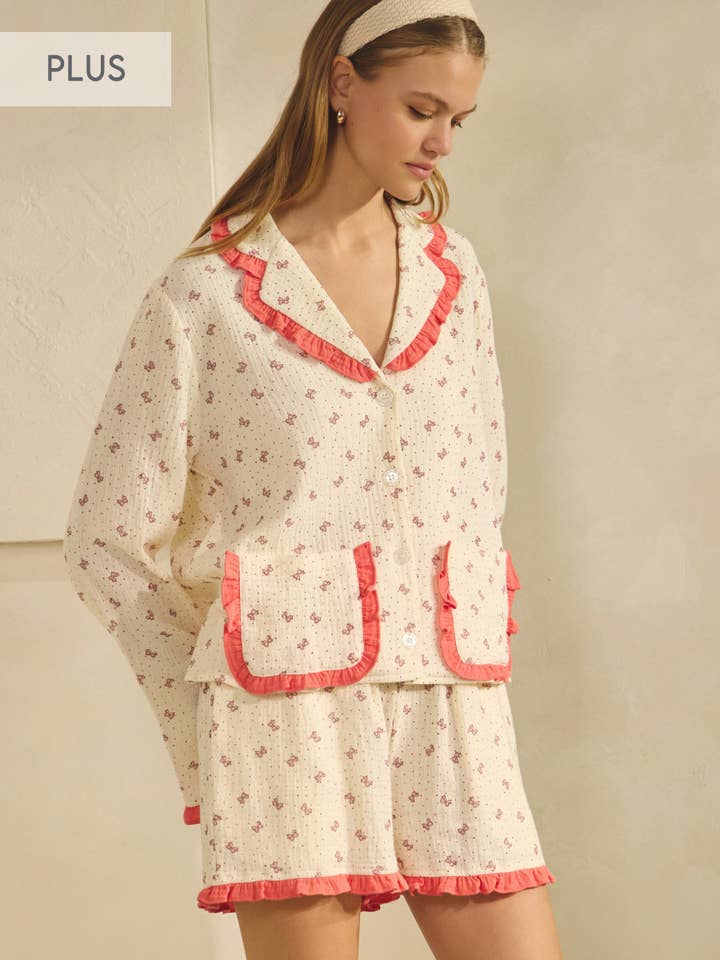 Set pigiama stampato con volant plus per la vendita all'ingrosso da parte di Oddi