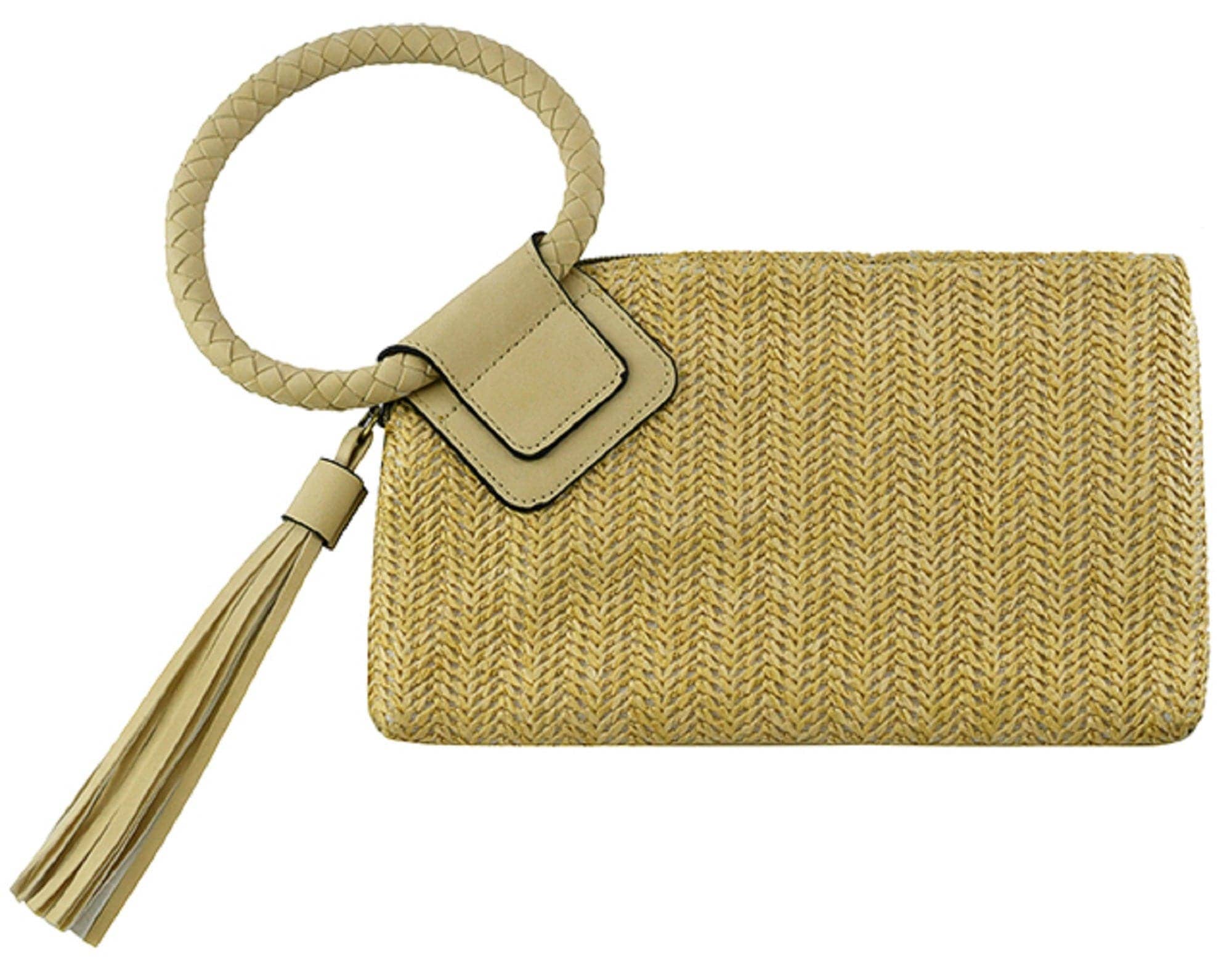 MiMi Wholesale - Wholesale Wristlet - ST204 Cheyenne Straw Wristlet/Clutch With Tassel3