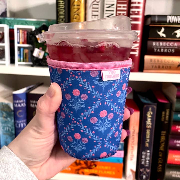 YGG Threads - Wholesale Drink Huggers & Koozies - Blue Floral Trellis Iced Coffee Drink Sleeve - Small 0