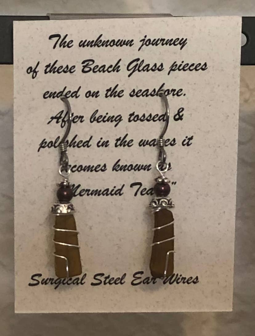 Essence of Fire & Sea - Wholesale Dangle Earrings - Beach Glass / Sea Glass Wire Wrapped with Pearl Earrings4