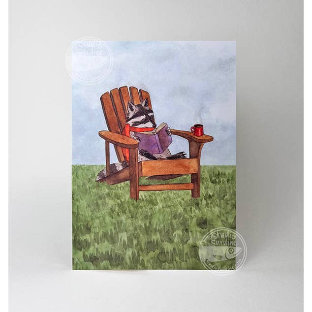 Reading Raccoon A7 Size Notecards, Blank Greeting Cards for wholesale by Studio Sardine