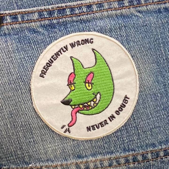 Iron-On Patch - "Frequently Wrong, Never in Doubt" for wholesale by CreepyMeat
