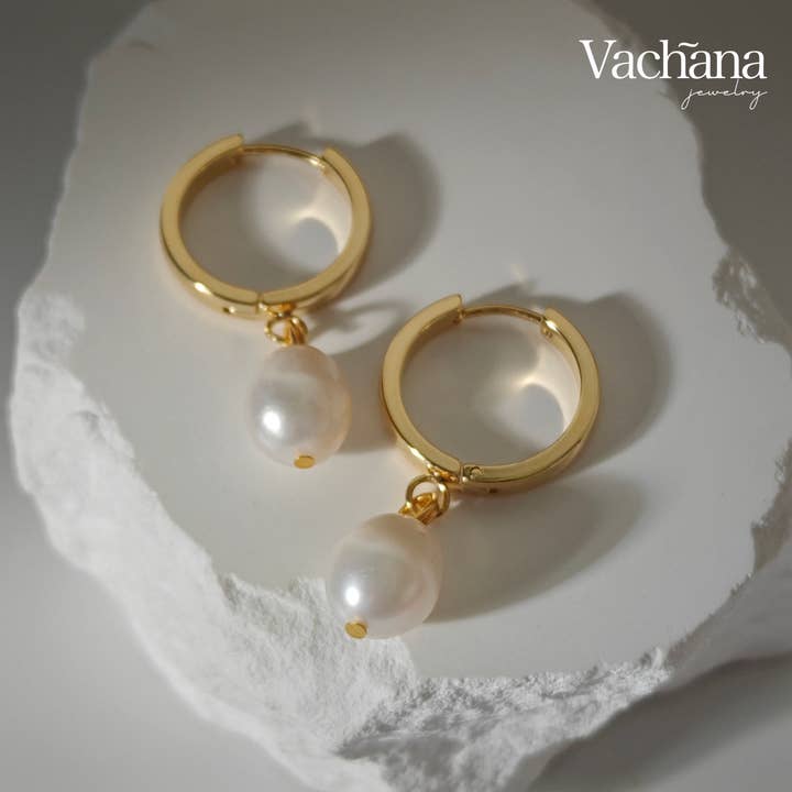 Vachana - Wholesale Huggie Earrings - Natural Freshwater Pearl With Large Huggie Hoop Earrings