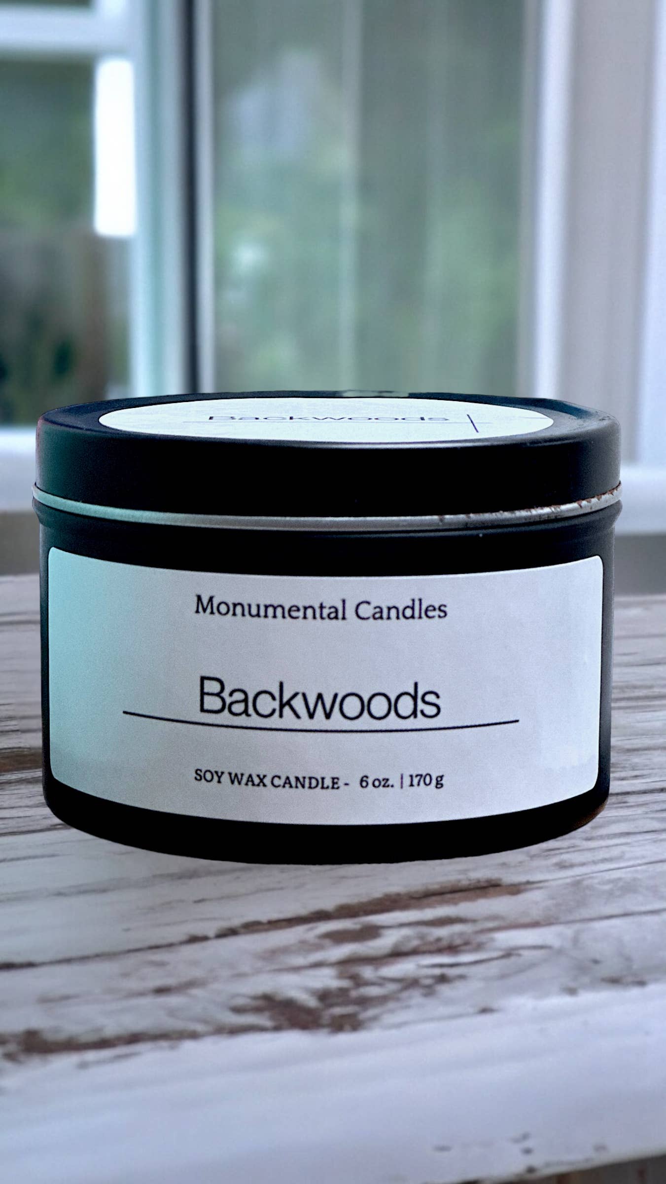 Monumental Candles LLC - Wholesale Travel candles - Backwoods 6 oz Matte Black Tin Candle1