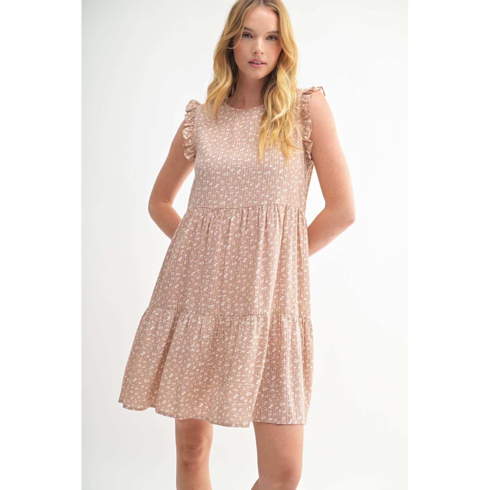 FUN2FUN - Vendita all'ingrosso Vestito - Donna - MINI ABITO A BALZE CON MOTIVO A RIGHE FLOREALI DELICATE E TESTURA13