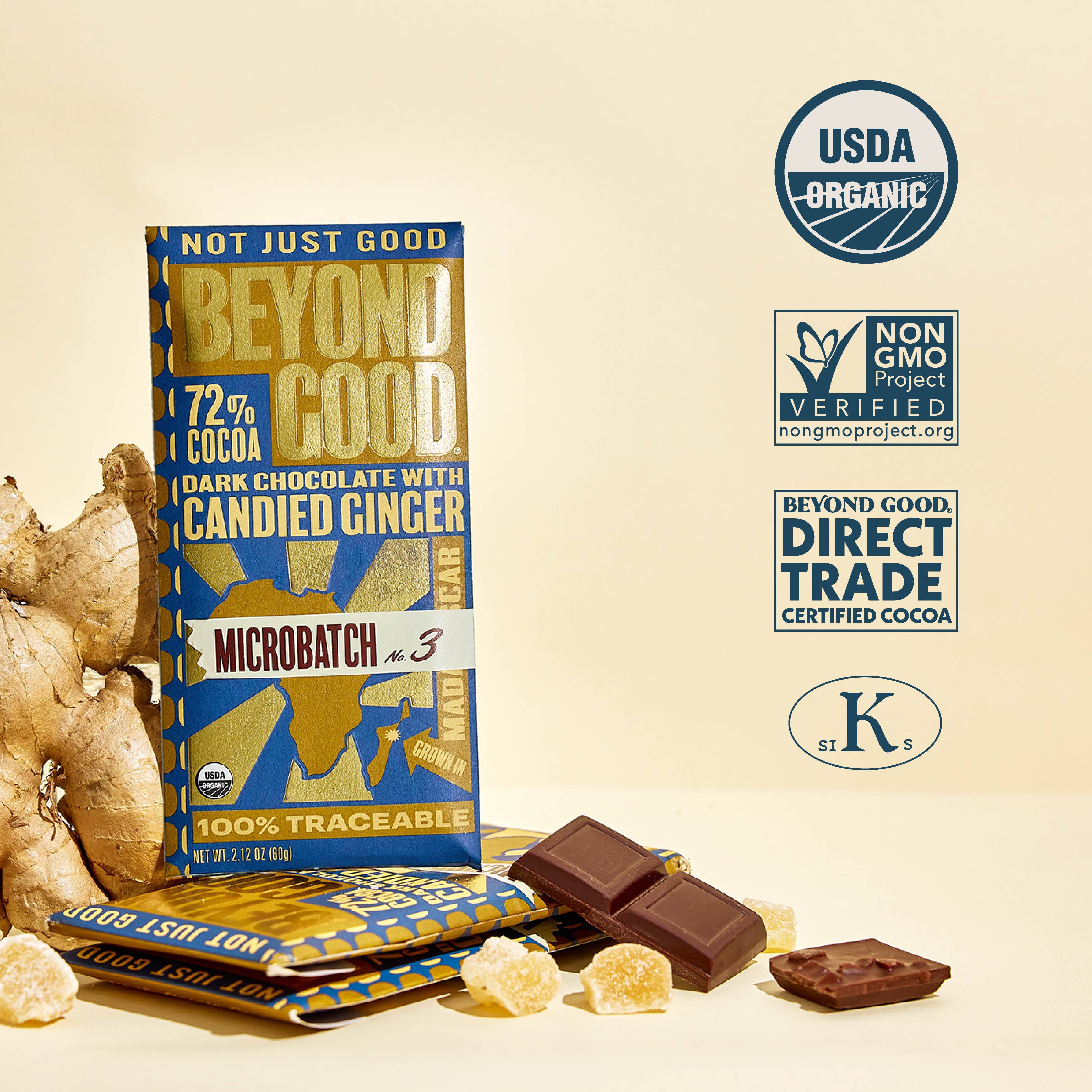 Beyond Good - Wholesale Chocolate Bar - [Microbatch] 72% Cocoa Dark Chocolate with Candied Ginger3