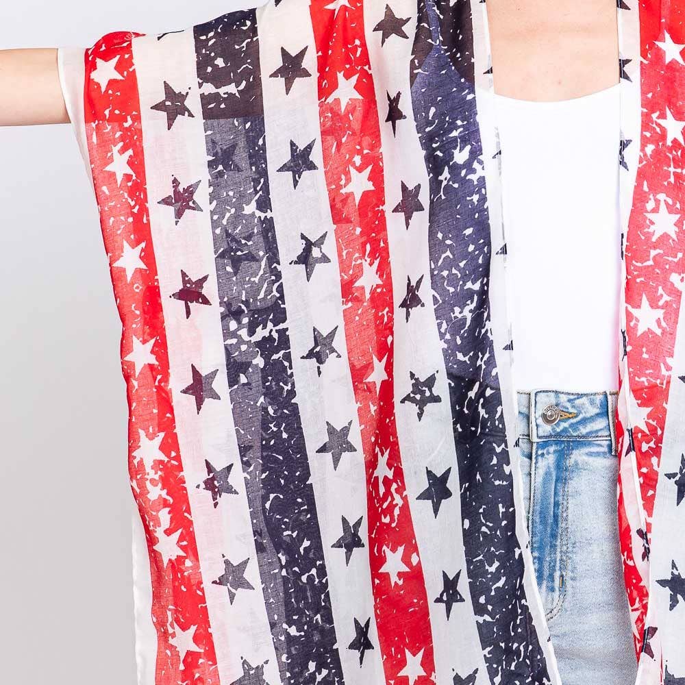 Sensibling Corp. - Wholesale Kimono - Women's - American USA Flag Star Print Kimono Poncho8