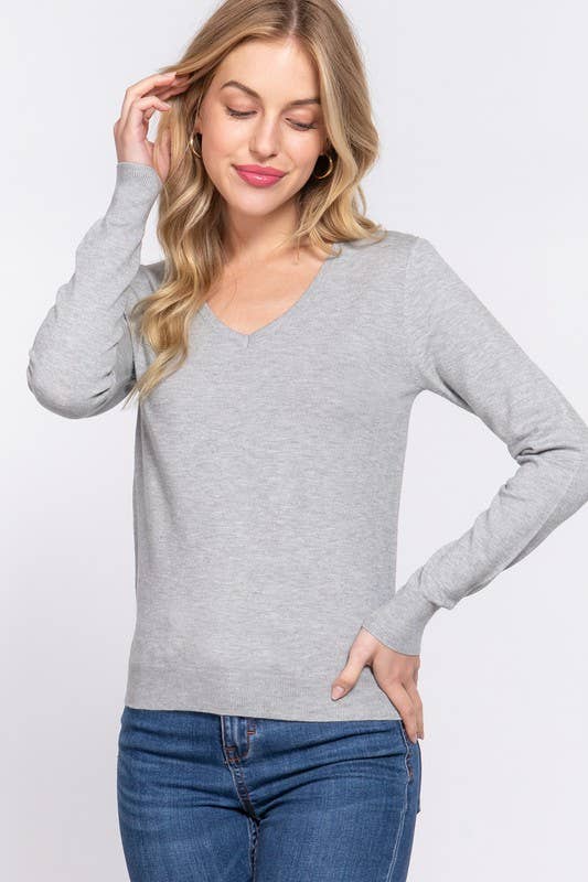 Active Basic | Active USA - Vente Pull en maille – femme - Pull basique à manches longues et col en V11