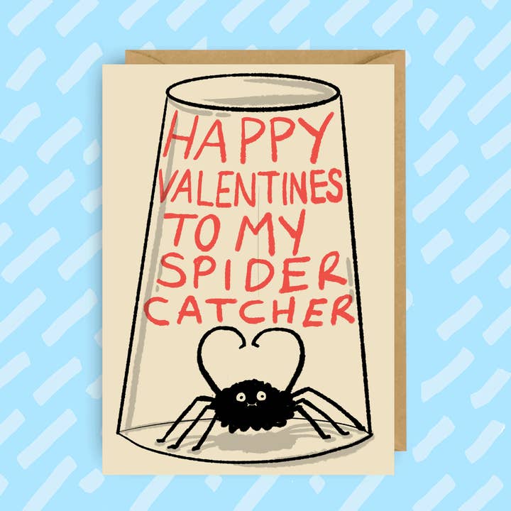 Spider Catcher Valentines kort | Sjovt | Illustration for engroshandel hos The Queer Store