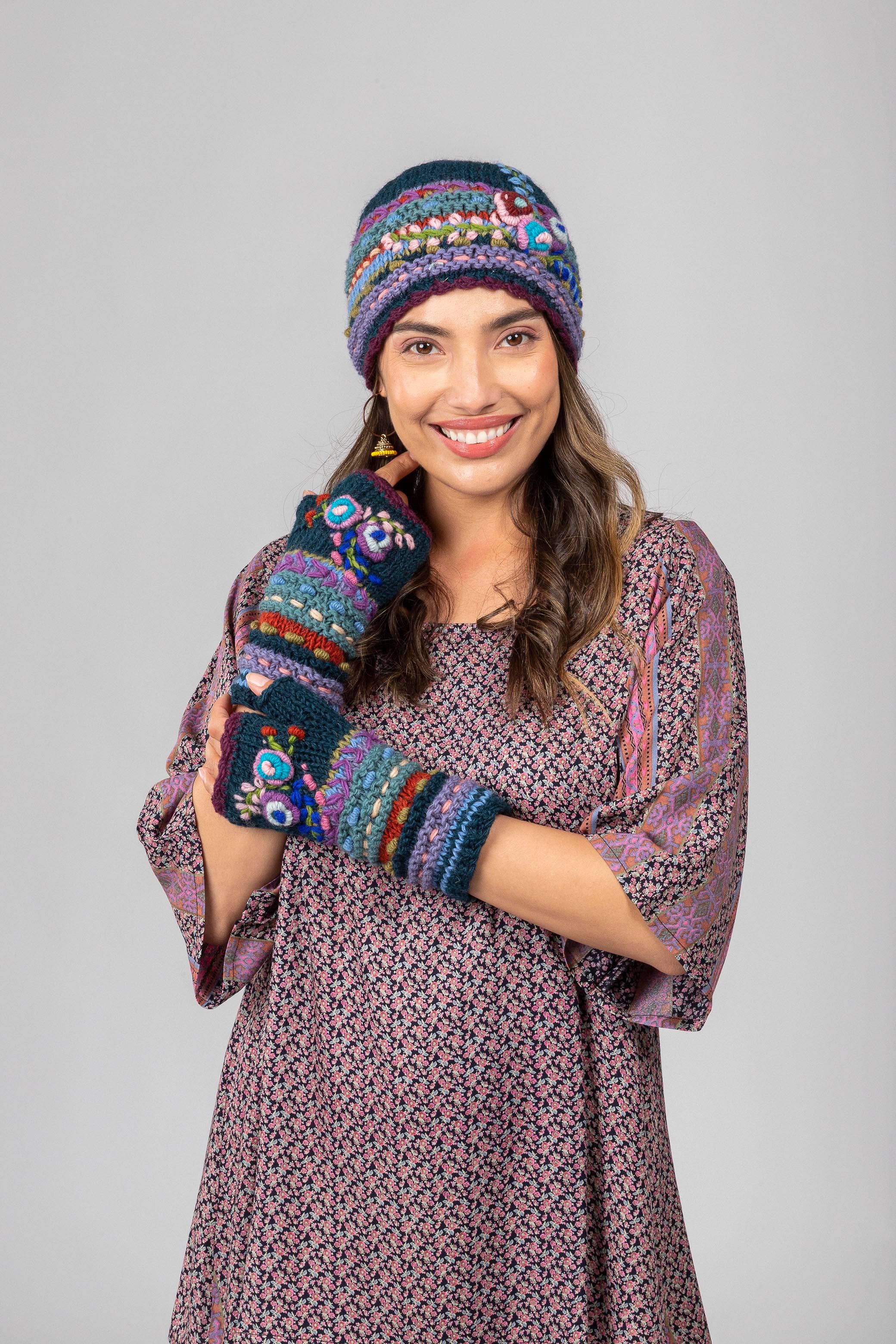 Windhorse Trading Inc - Wholesale Beanie - Women's - Lama Embroidery FAmily_94 1