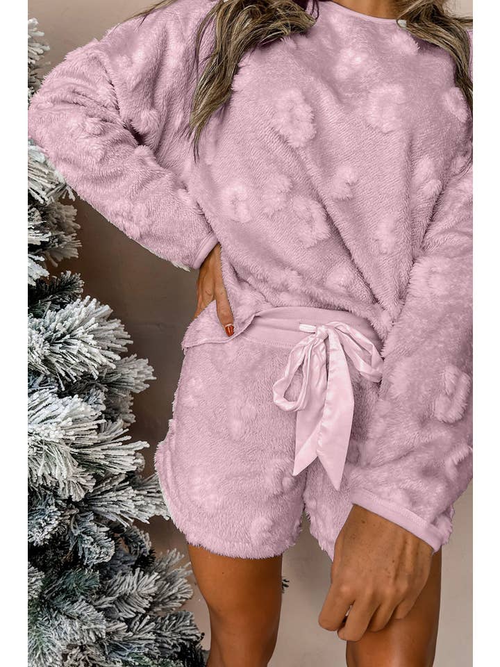Lavendula Leopard Fleece Top and Shorts Set for wholesale on Faire