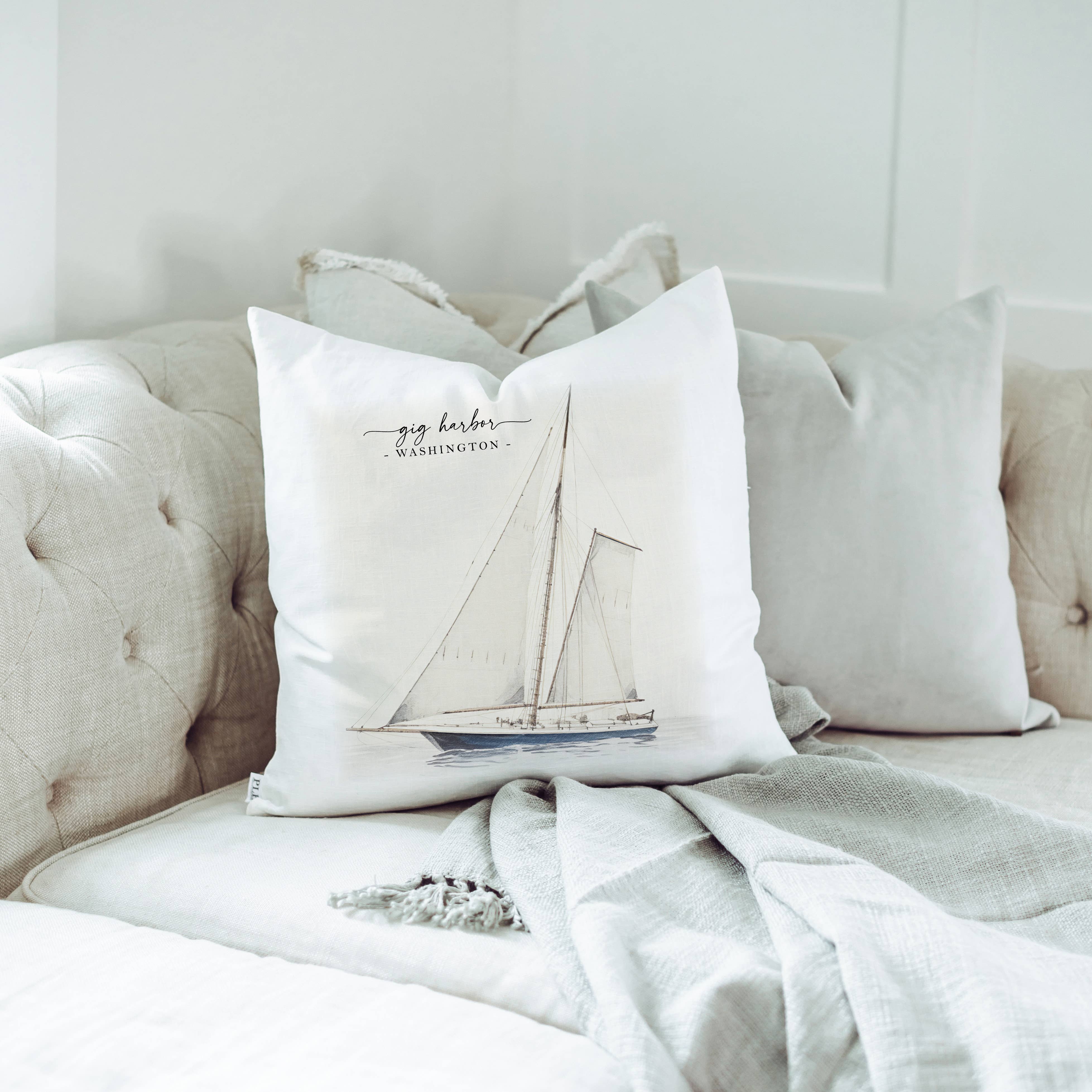 Porter Lane Home - Wholesale Throw Pillow Cover - Custom Location Sailboat Throw Pillow Cover