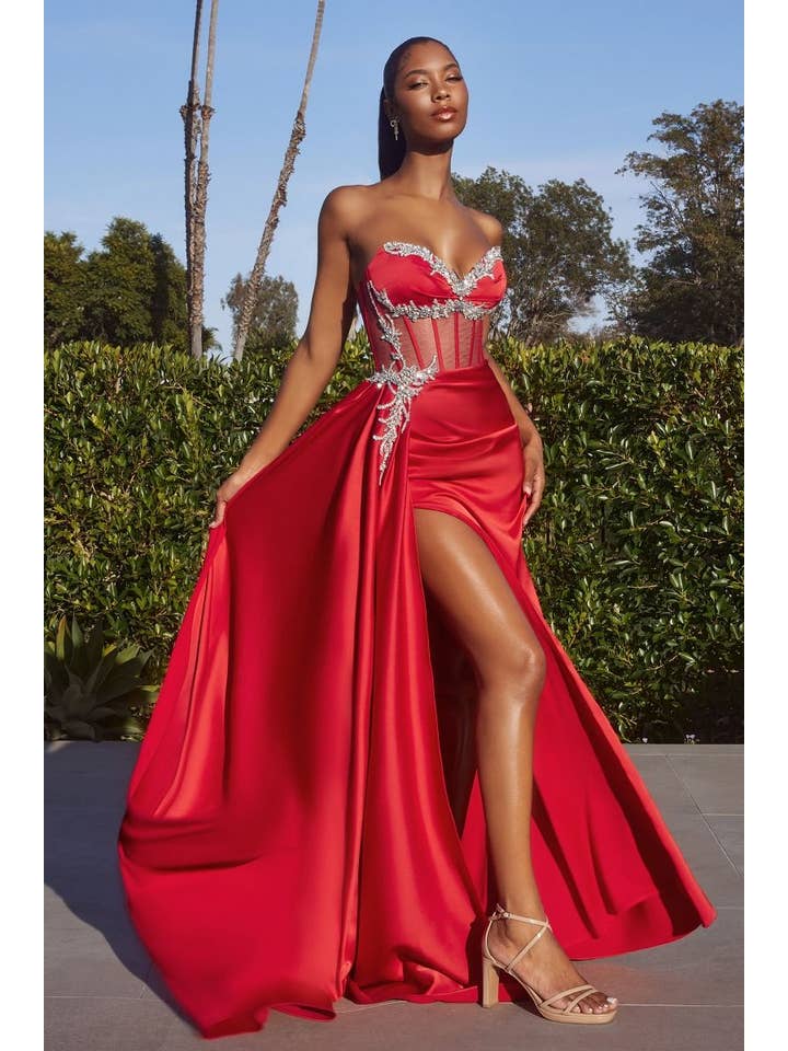 Tux-USA® - Wholesale Gown - Women's - Satin Fitted Gown With Embelishment
