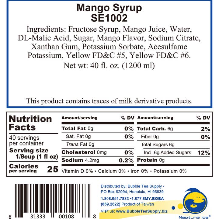Bubble Tea Supply - Wholesale Flavored Syrup - Mango Bubble Tea Syrup (40 fl oz)2
