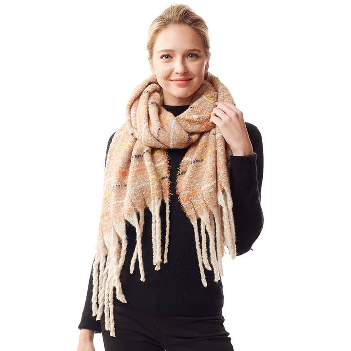 Hana - Wholesale Scarf - Women's - Glitz Color Stitch Fuzzy Oblong Winter Scarf