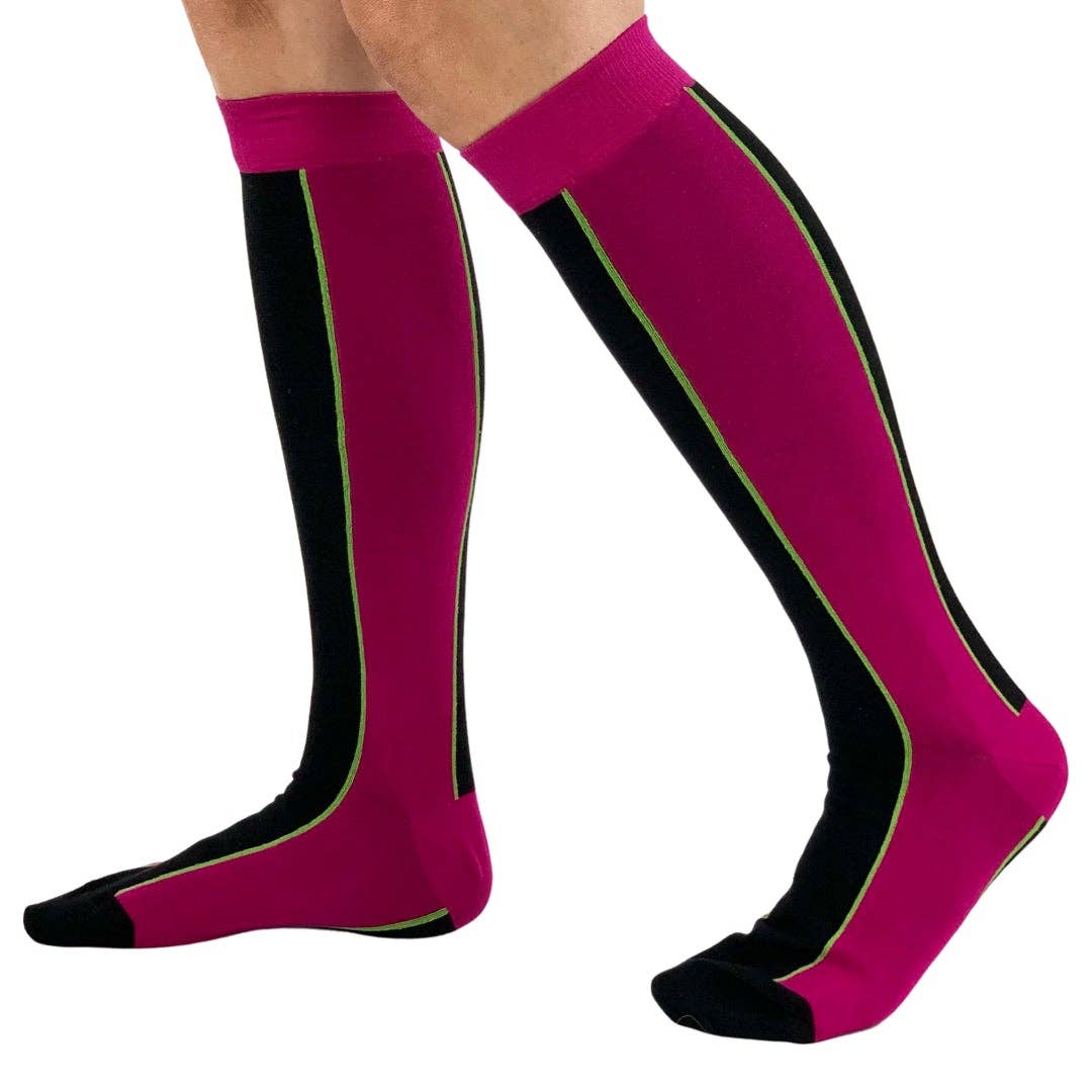 C.C.&Co.Srl – Großhandel Socken – Damen – Damensocken aus Baumwolle in Zweifarb-Design Schwarz und Fuchsia, Code 3882
