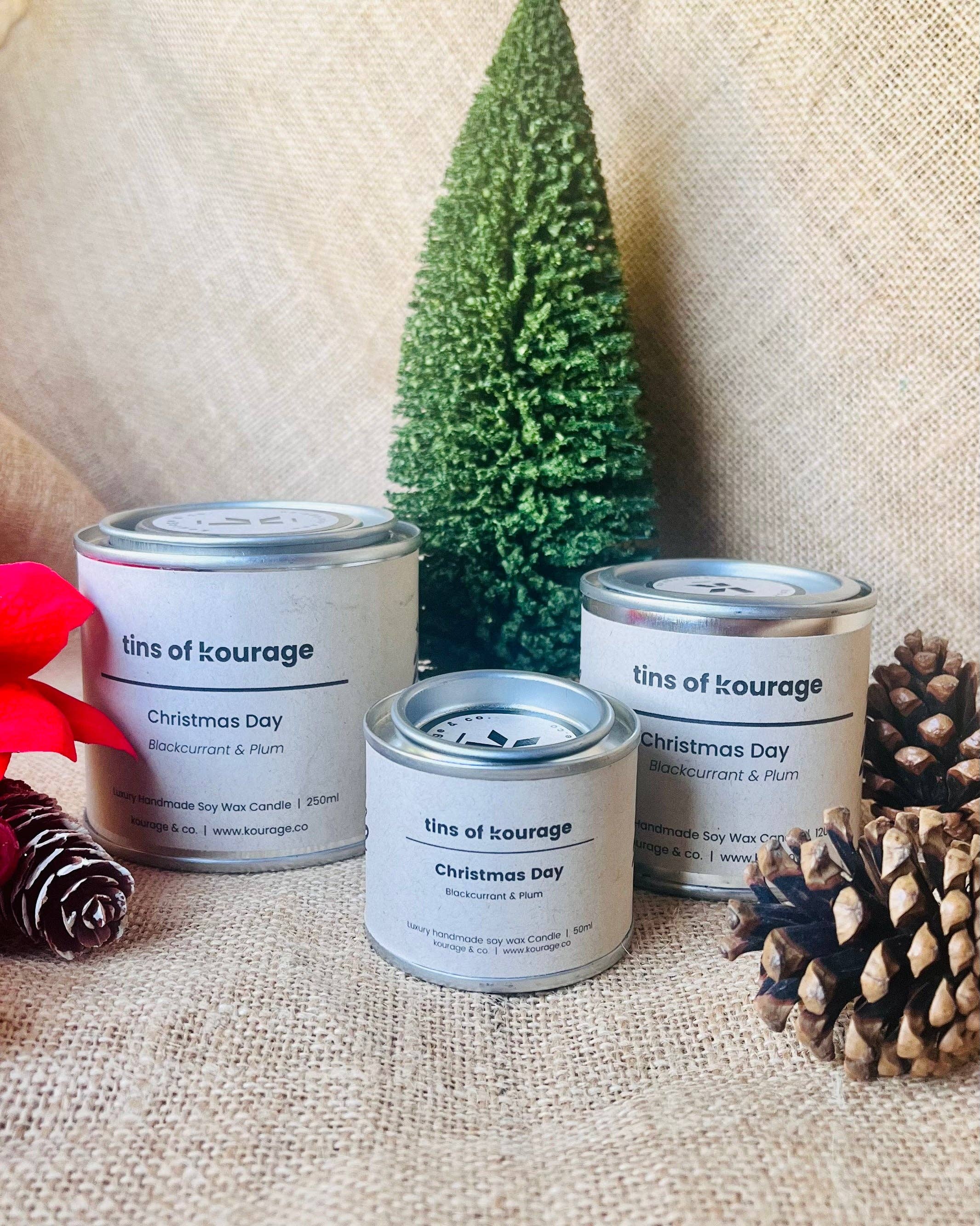 Kourage & co - Wholesale Jar/Filled Candle - Christmas Day Soy Wax Candle | Scented Paint Tin Candles3