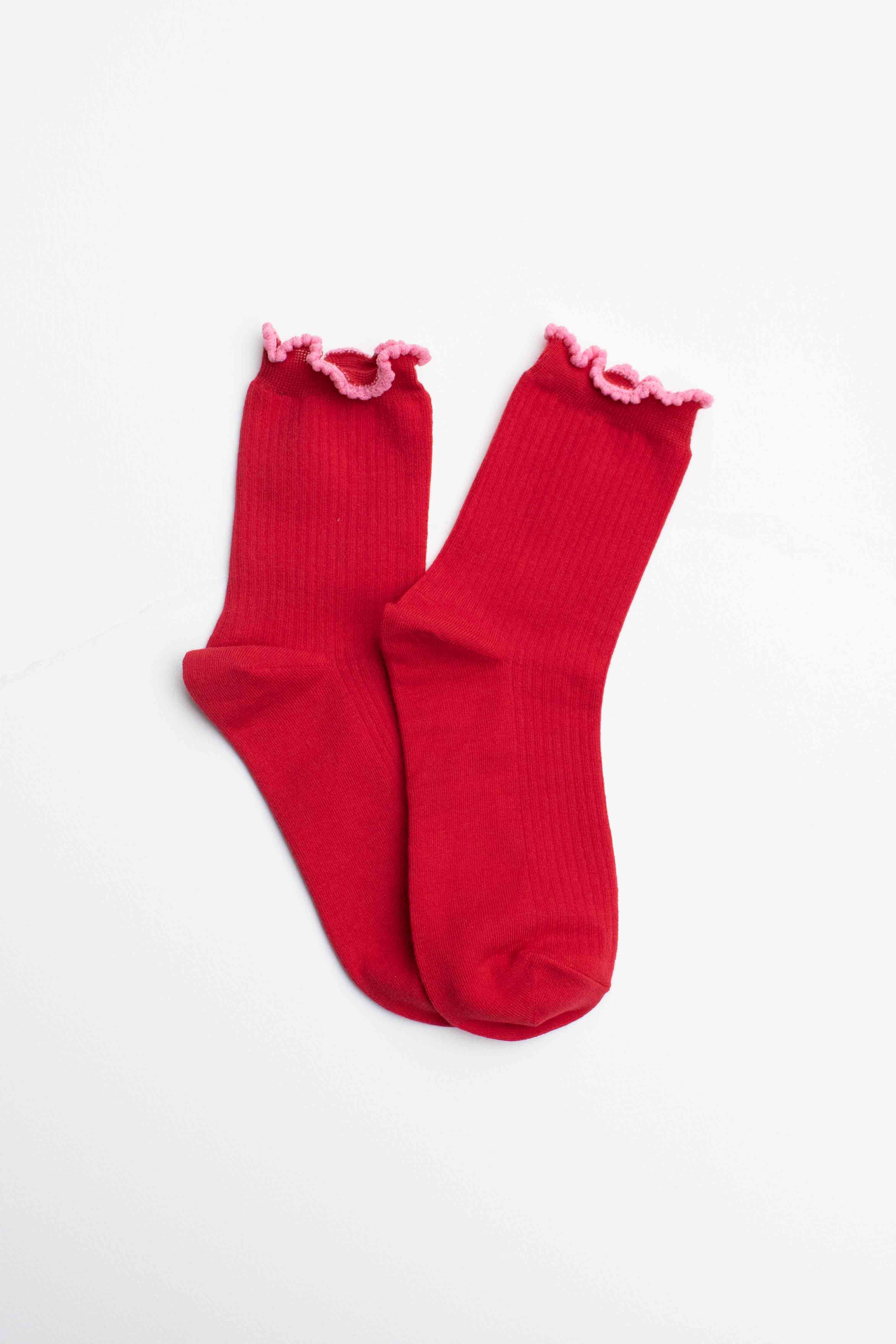 Tiepology - Vente Chaussettes – femme - Chaussettes en mélange de coton à bord festonné0