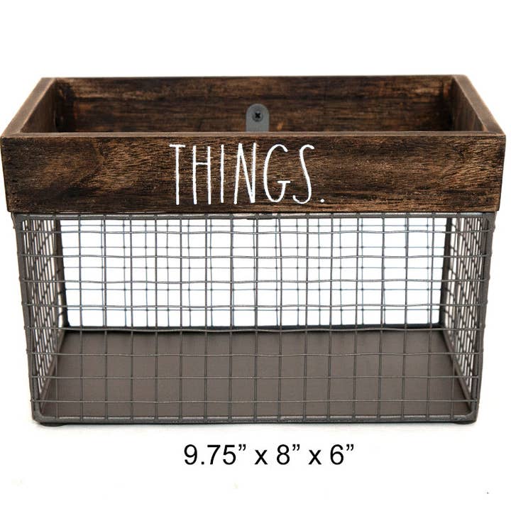 DesignStyles Home - Wholesale Basket - Rae Dunn "Things" Metal and Wood Decorative Storage Basket