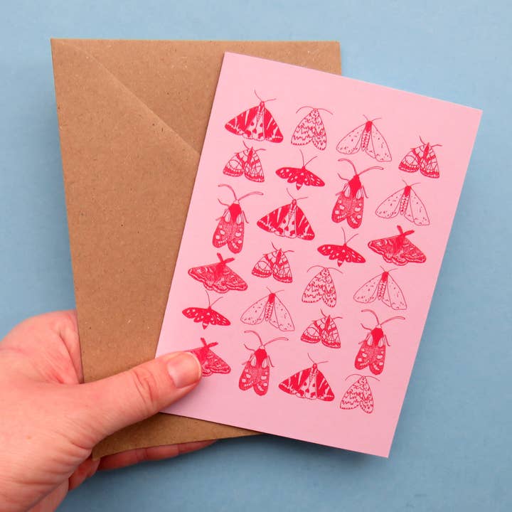 Kathryn Churn Designs – wholesale Everyday greeting card – Pink Moth A6 Greetings Card1
