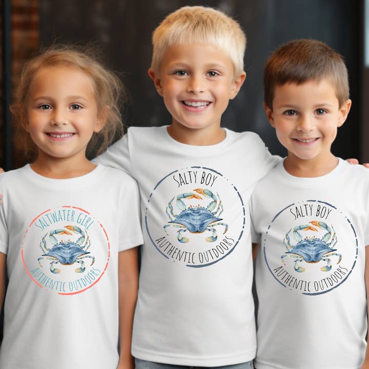 Blaues Krabben-T-Shirt für Kinder von Saltwater Girl and Salty Boy für den Großhandel von AvaryMaeInspirations