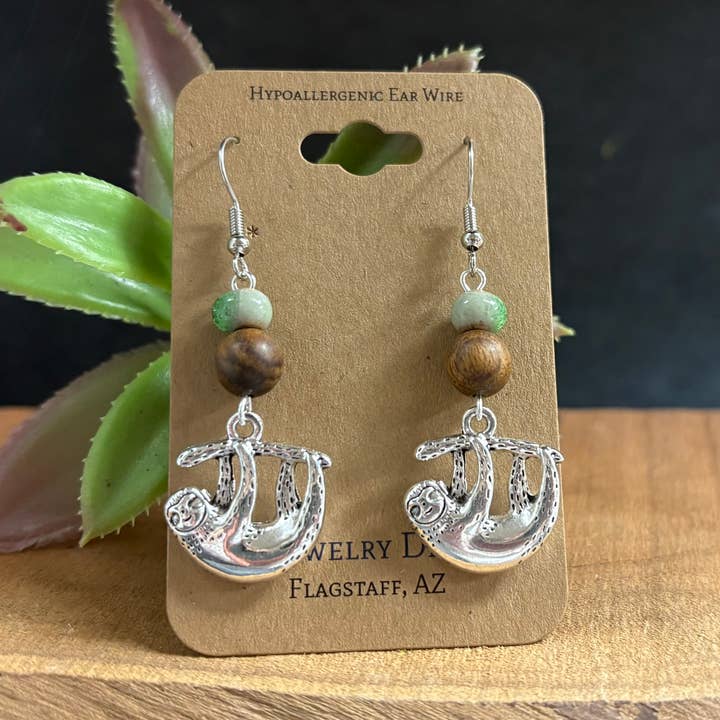 Hanging Sloth Earrings for wholesale by JAC Jewelry Designs