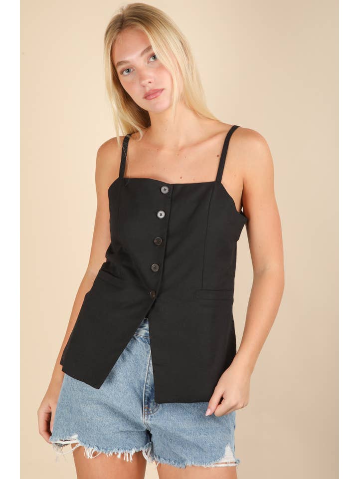 VERY J - Wholesale Button Down Shirt - Women's - NJ90371-Button Down Solid Woven Top