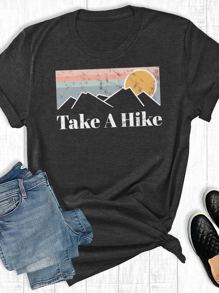 Charcoal Summer Vacation Take A Hike Graphic Tee for wholesale on Faire0
