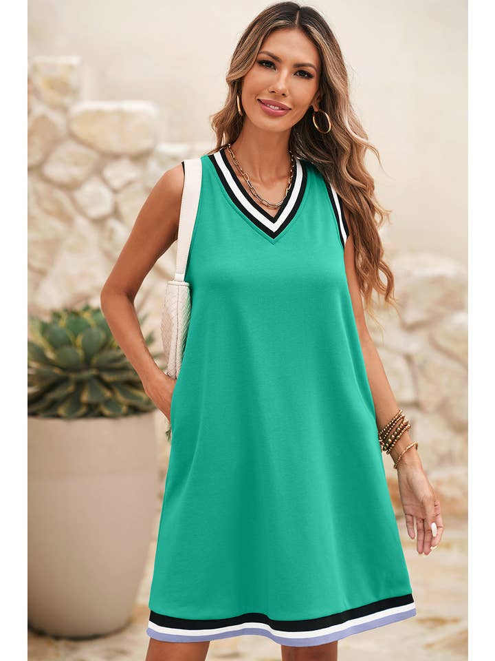 Little Daisy Closet - Wholesale Dress - Women's - LDC Color Contrast Trim V Neck Loose Fit Mini Dress