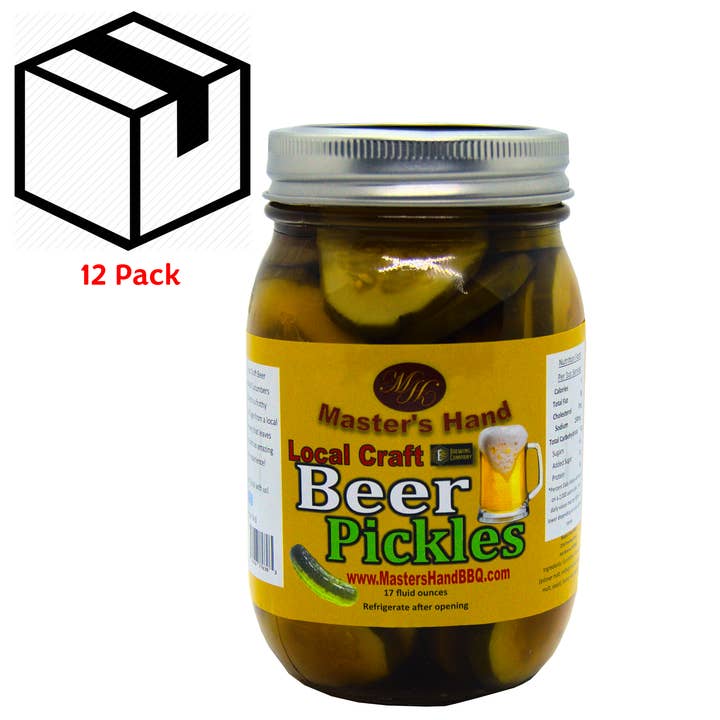 Beer Pickles 16oz (In a Local Craft Lager) (case of 12) for wholesale by Master's Hand BBQ