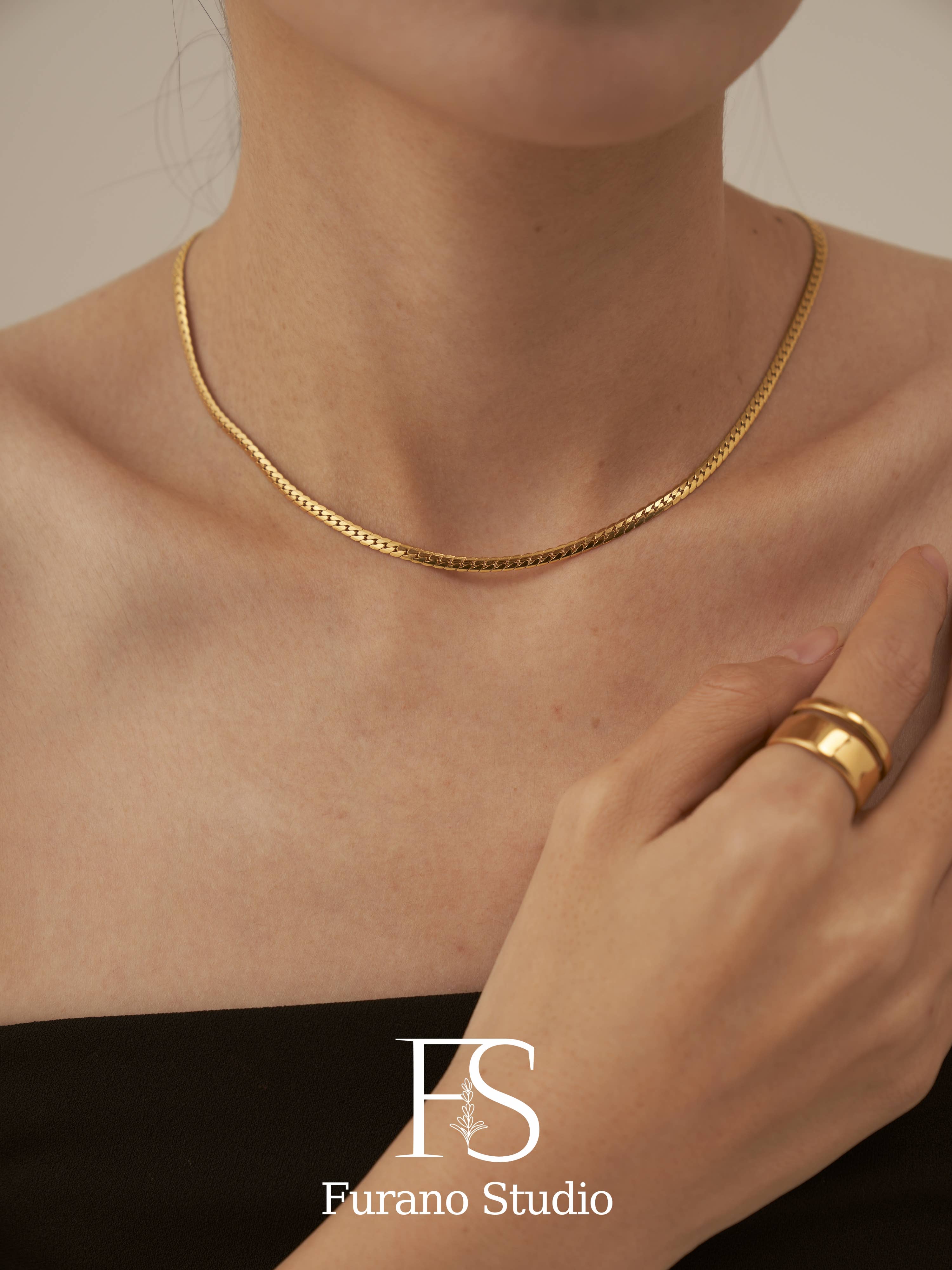 Furano Studio - Wholesale Link & Chain Necklace - 3.5mm 18K Gold Filled Curb Chain Necklace, Cuban Link Neckla3