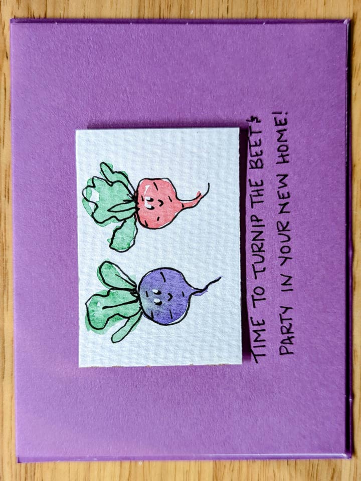 Biglietto di gioco ad acquerello Turnip the Beat per la vendita all'ingrosso da parte di AM Collective