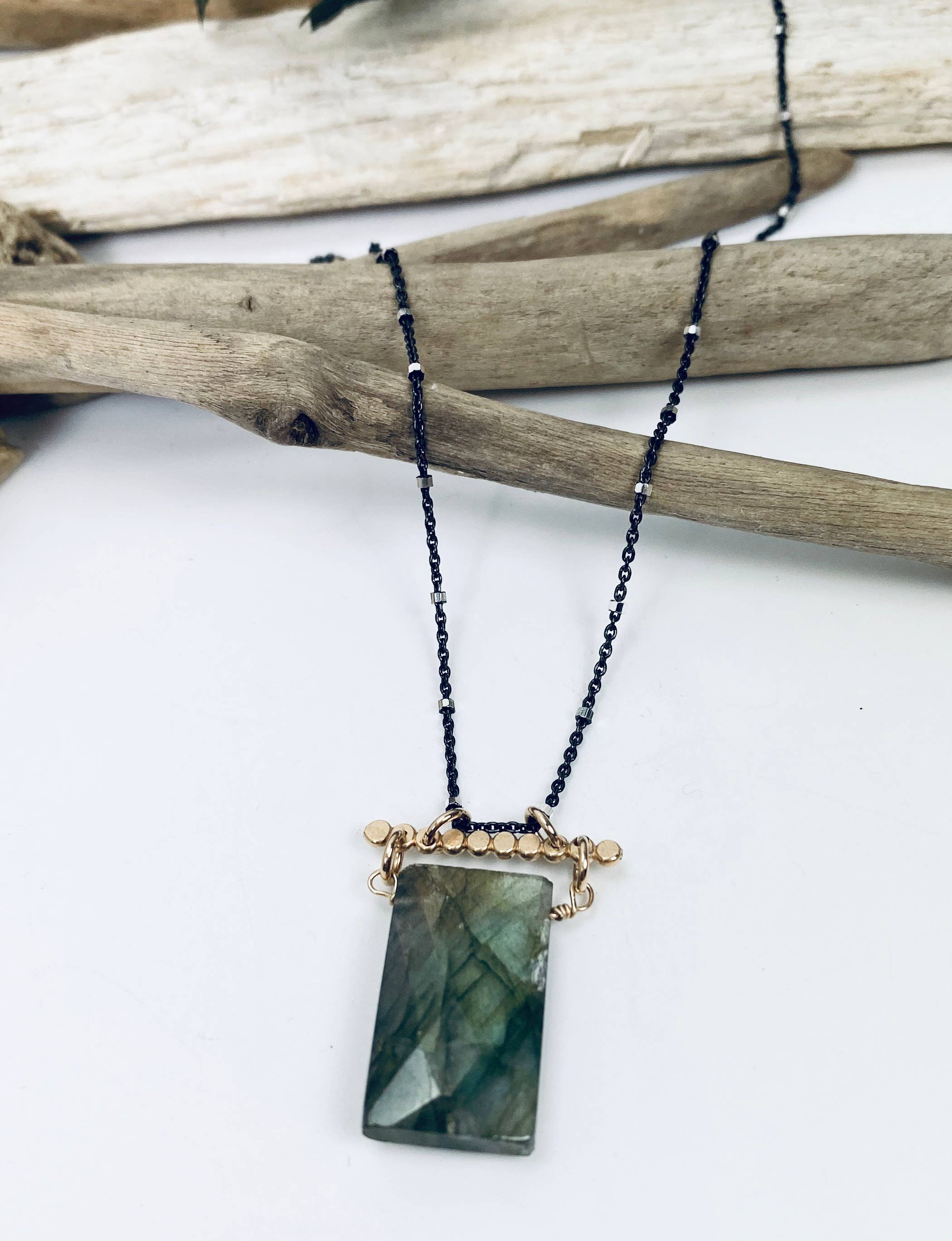 Laura J Designs - Wholesale Pendant/Charm Necklace - Labradorite Rectangle Necklace2