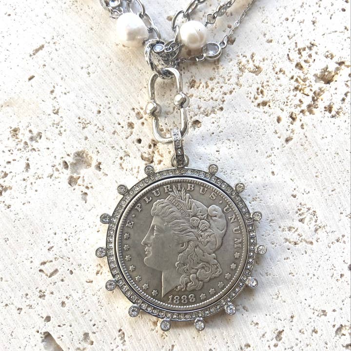 VB&CO Designs Handmade Jewelry - Vendita all'ingrosso Collana con ciondolo/pendaglio - Collana con monete, medaglione, gioielli, perle d'acqua dolce