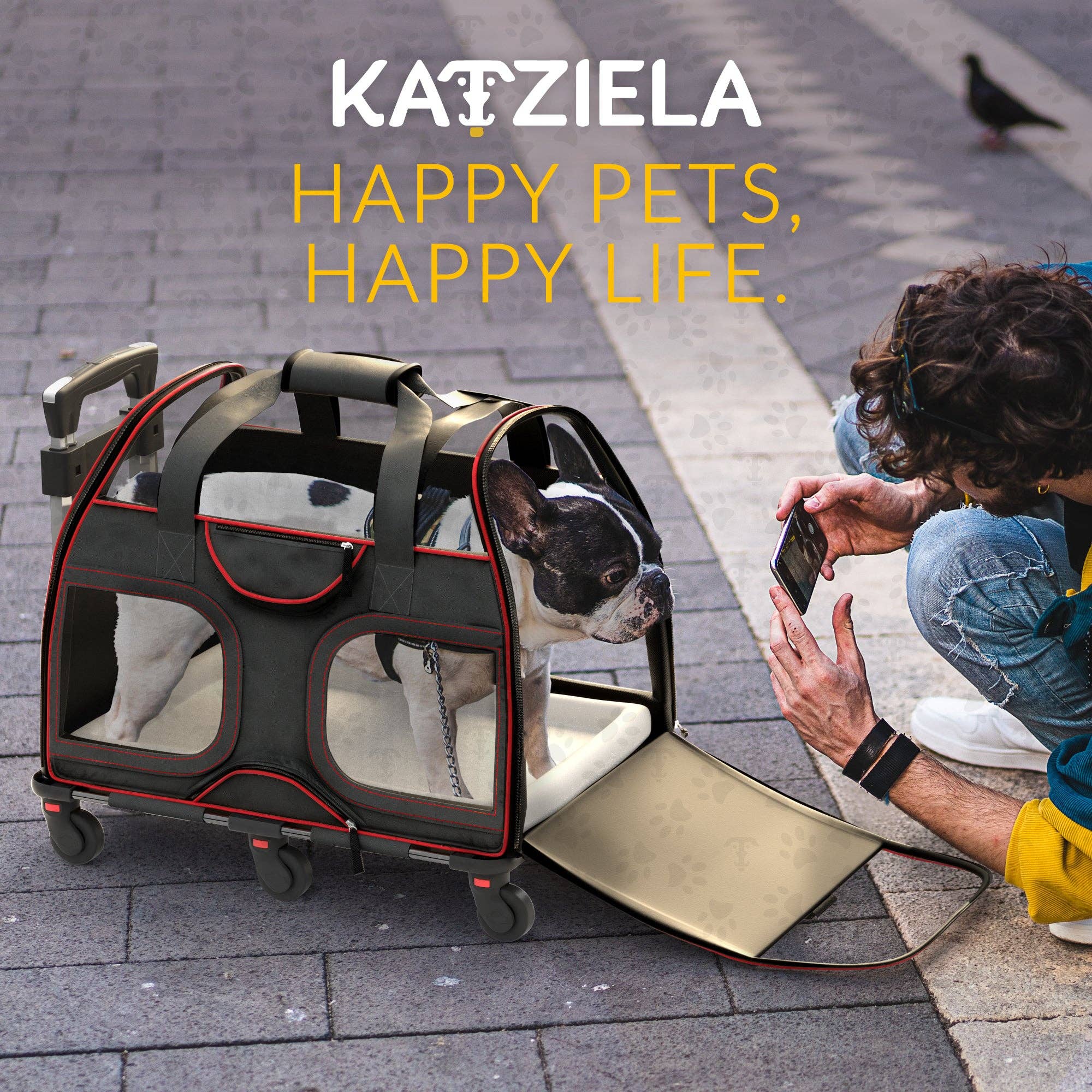Katziela - Vente Caisse de transport – chat et chien - Sac de transport pour animaux Luxury Rider avec roulettes amovibles - 4 couleurs9