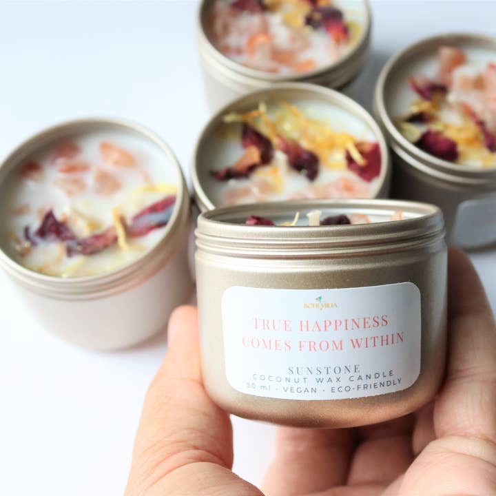 Gemstone Candle, Affirmation Candle, Soy Wax Candle for wholesale by Bohemilia