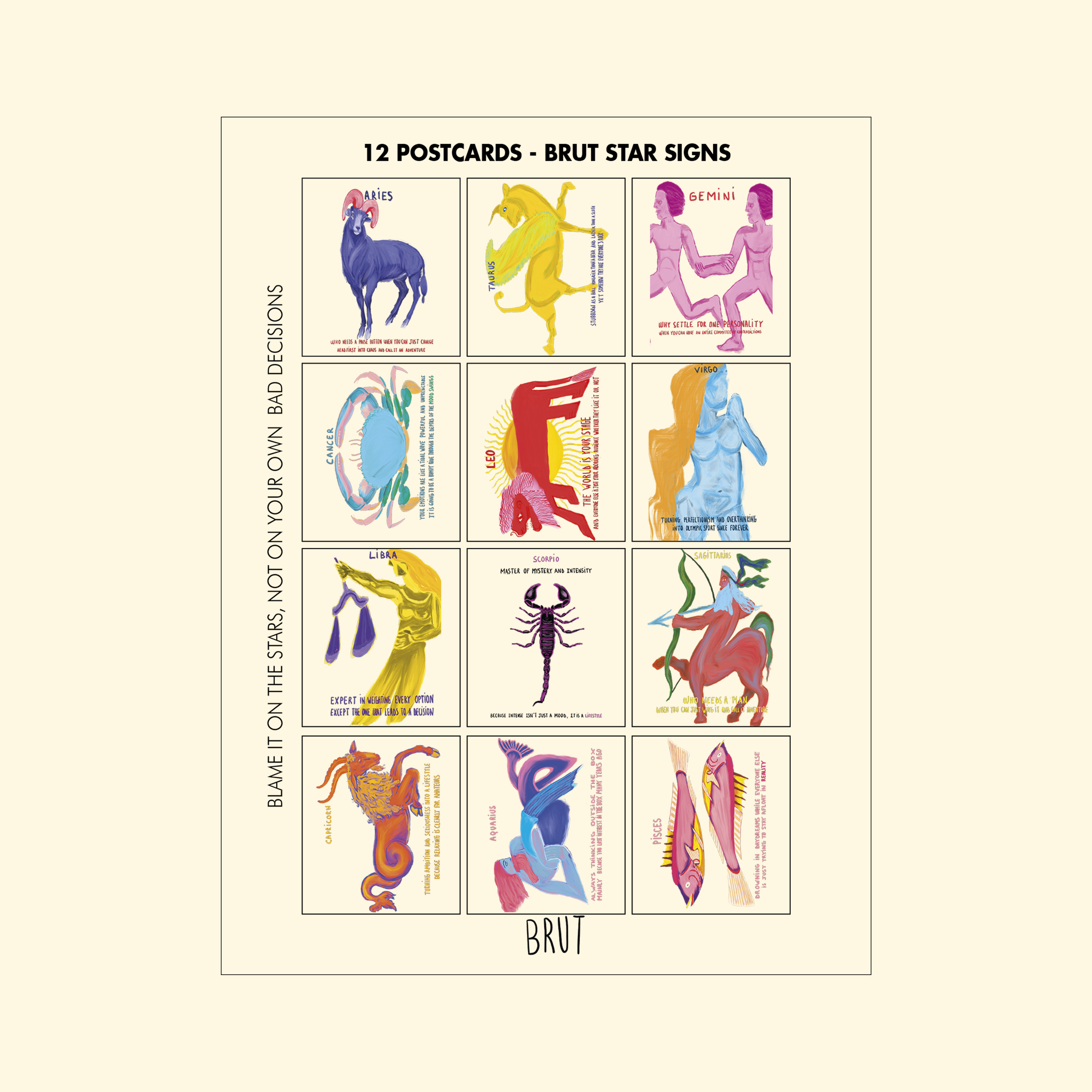 Brut - Wholesale Postcard - STAR SIGNS ZODIAC | POSTCARDS SET     1