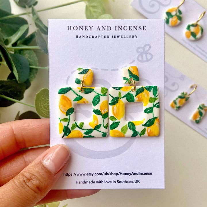 Amalfi Lemon Hand-Painted Earrings for wholesale by Honey and Incense