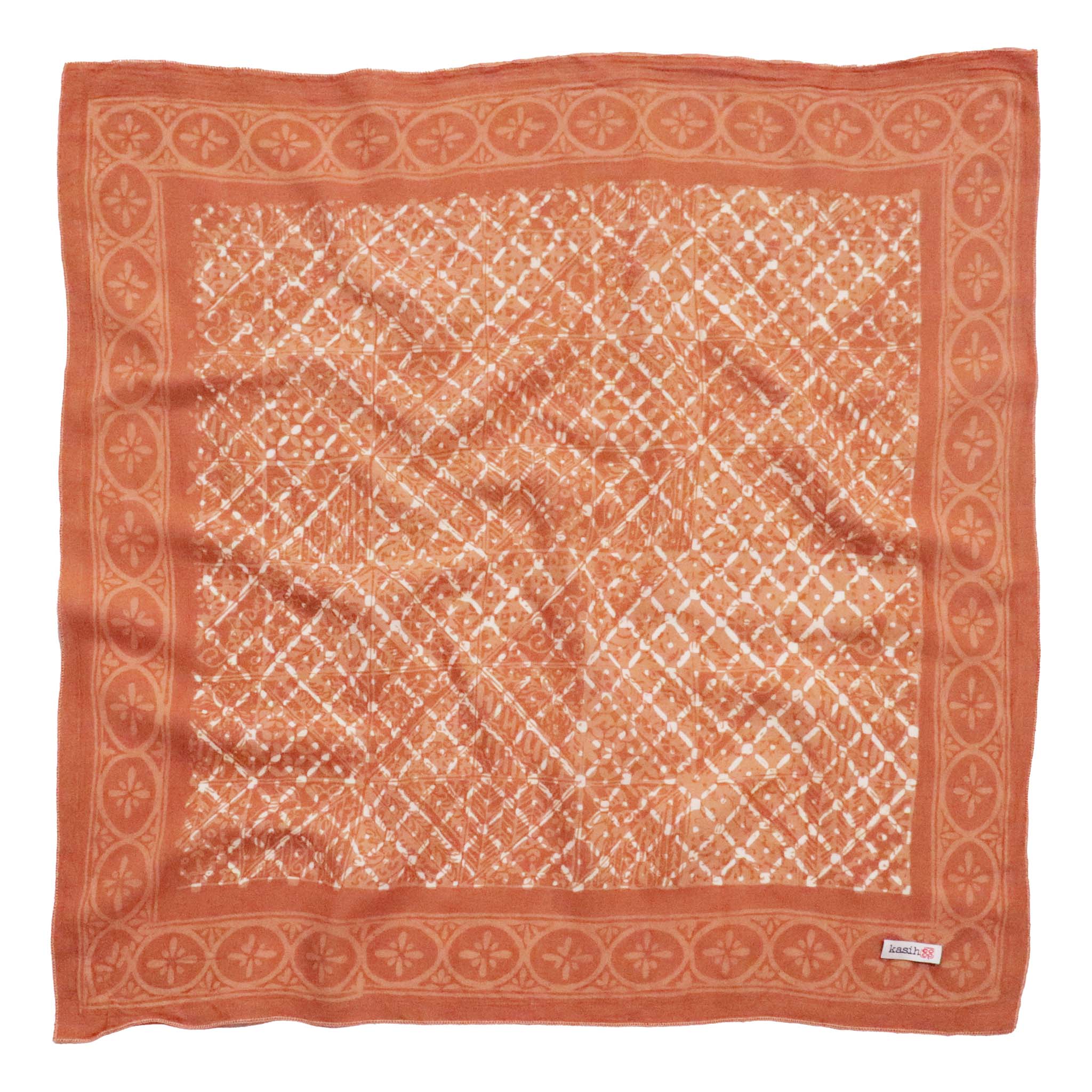 Kasih Co-op – Großhandel Bandana – Damen –  Batik-Bandana, weiche, leichte Baumwolle, Braun, Pfirsichkoralle1